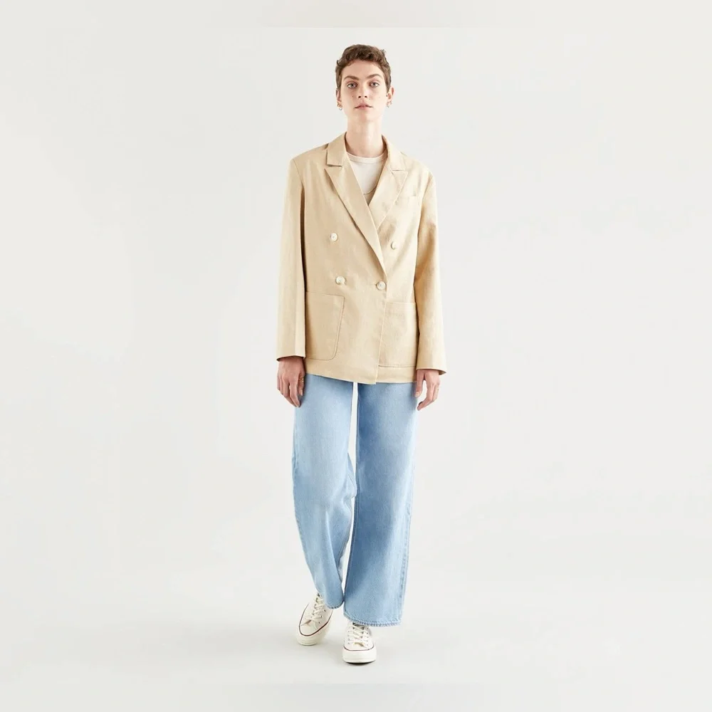 LEVI'S Alexa Classic Oversized Linen Blend Blazer With Double-Breasted Beige